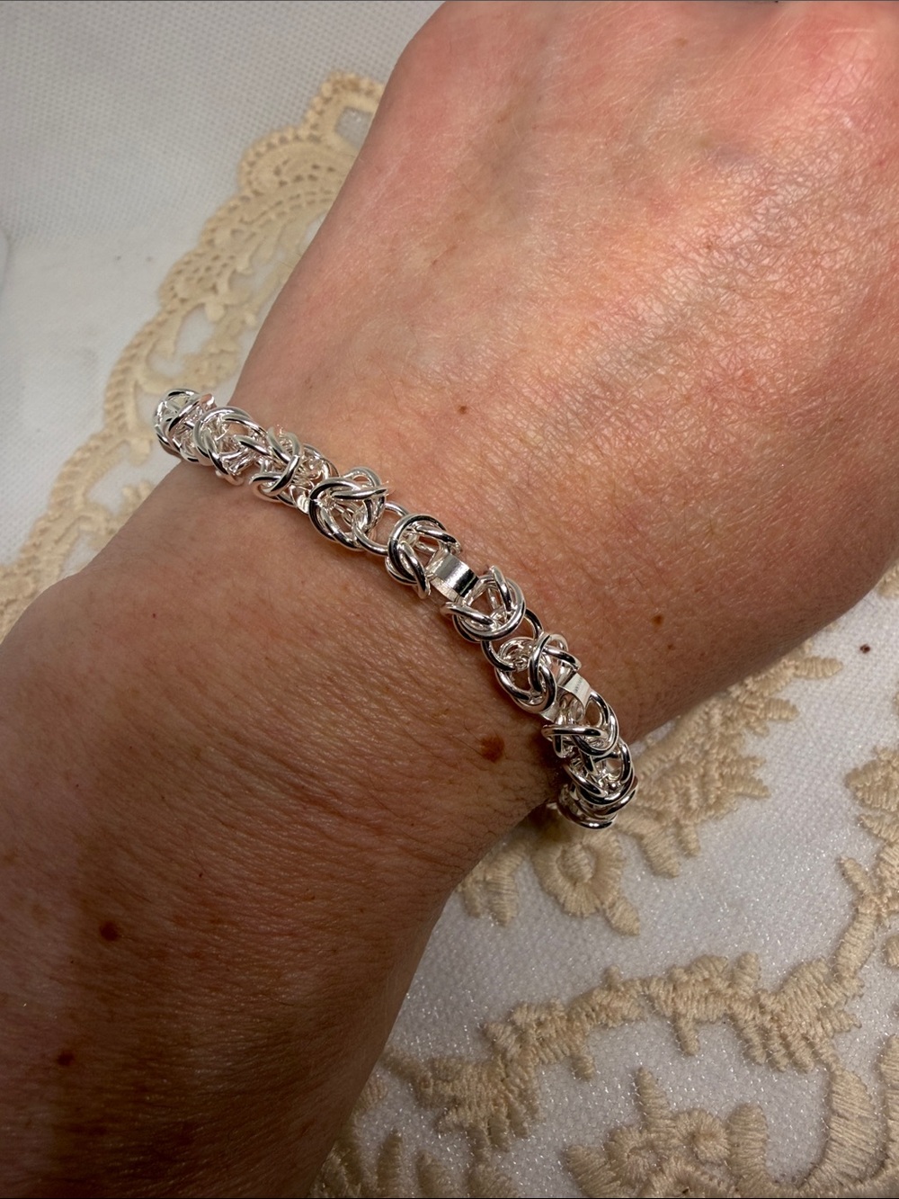 925 Sterling Silver Byzantine Chainmail Bracelet Chunky Statement Lobster Clasp